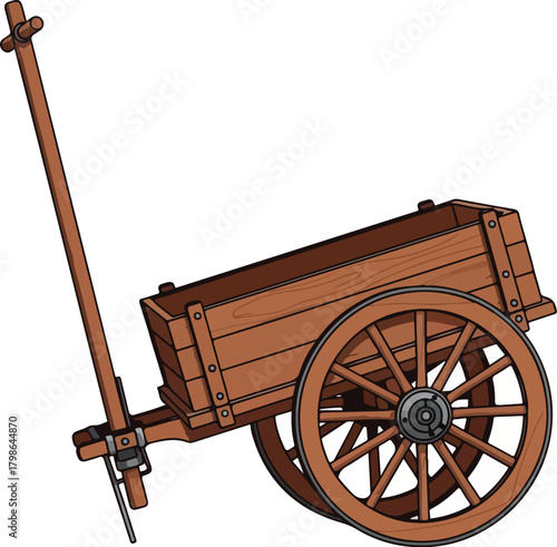 Vintage Wooden Two Wheeled Hand Cart or Dray Illustration for Farm and History Concepts