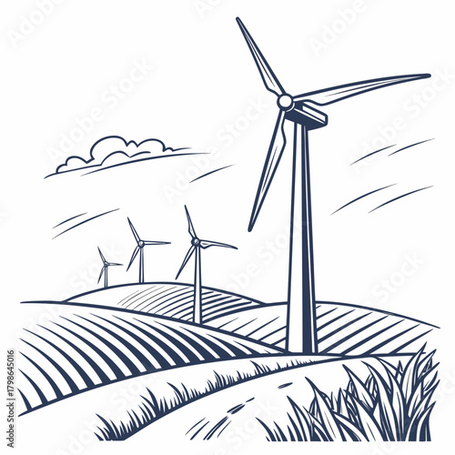 Windmills stand tall against the horizon, their blades gracefully turning in the breeze, symbolizing sustainable energy and a commitment to a greener future