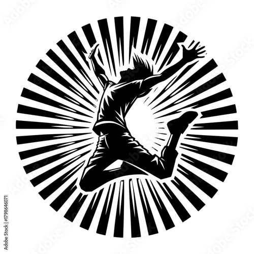 A silhouette of a person jumping with high energy and dynamic pose vector image illustration
