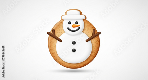 A charming snowman cookie, isolated on, brings winter magic with its carrot nose and twig arms, a delightful holiday treat
