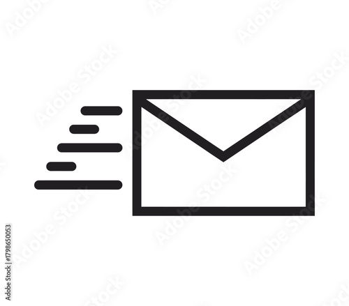 Outline of Fast Moving Envelope Icon: Email, Communication, Speed, and Message Delivery