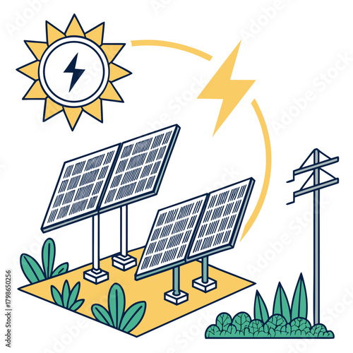 Solar panels generating electricity from the sun isolated on