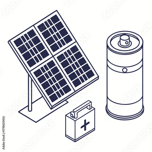Solar panel with battery and toolbox isolated on