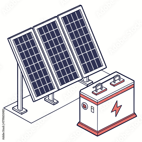 Illustration of solar panels with battery isolated on