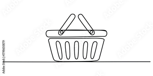 Single line drawing of a shopping basket. e-commerce retail icon.