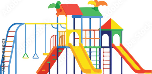 Vibrant Colorful Children s Playground Structure with Slides Swings and Climbing Area Isolated on White Background
