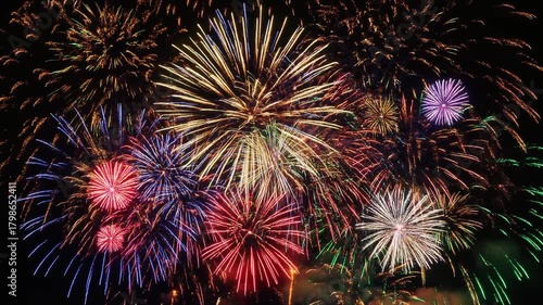 Colorful fireworks bursting in the night sky
