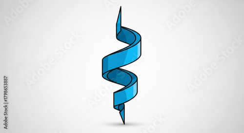 Illustration of a stylized blue ribbon twisting and turning against a, creating a simple yet elegant design isolated on