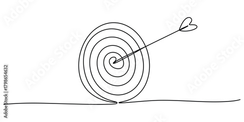 Continuous line art of target with arrow striking the bullseye