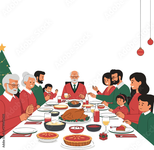 Happy Multi Generational Family Enjoying Festive Christmas Dinner Celebration Together