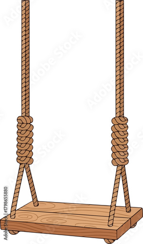 Classic Wooden Rope Swing Isolated on White Background Childhood Fun Illustration