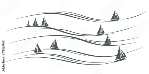 Sailboats in ocean waves illustration sailing competition seascape vector design