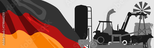 Agricultural icons with waved flag of Germany. Background for eco products.