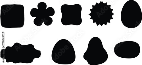 Collection of diverse black silhouette shapes isolated on a white background for design elements