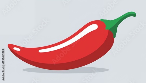 Illustration of red chili pepper in cartoon style with green stem.