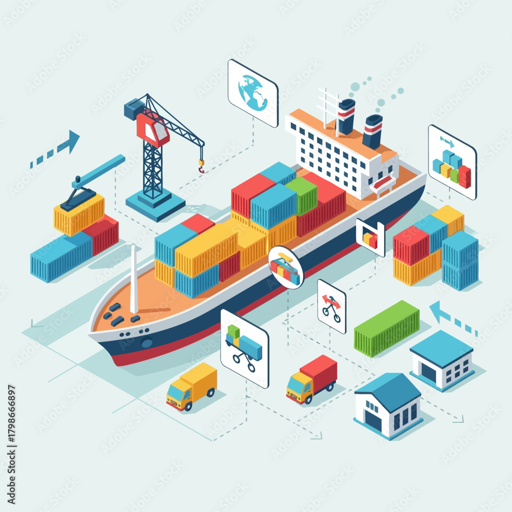 Obraz premium Isometric Global Logistics and Supply Chain Illustration.