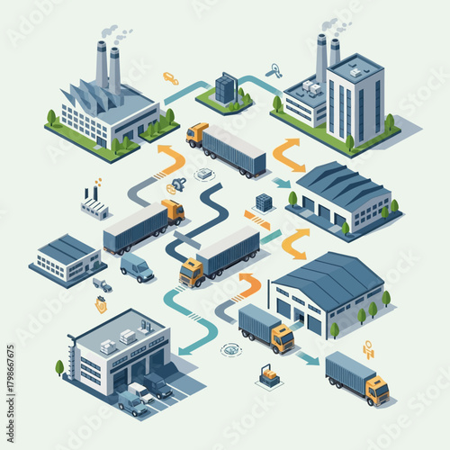 Isometric Supply Chain and Logistics Network.
