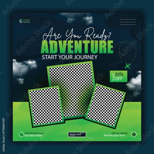 modern innovative travel tour promotion banner traveling business marketing social media post square flyer template