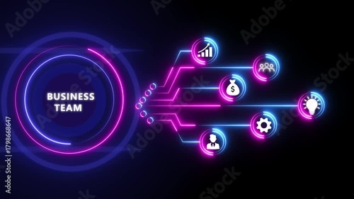 Wallpaper Mural Glowing Blue Neon Business Team Concept with Icons and Network on Dark Background people group Torontodigital.ca