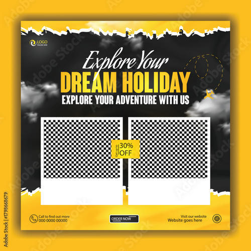 modern innovative travel tour promotion banner traveling business marketing social media post square flyer template