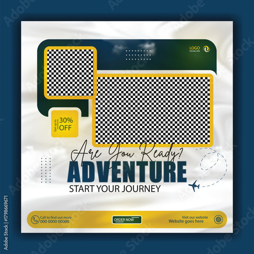 Travel holiday vacation social media post banner or square flyer design template