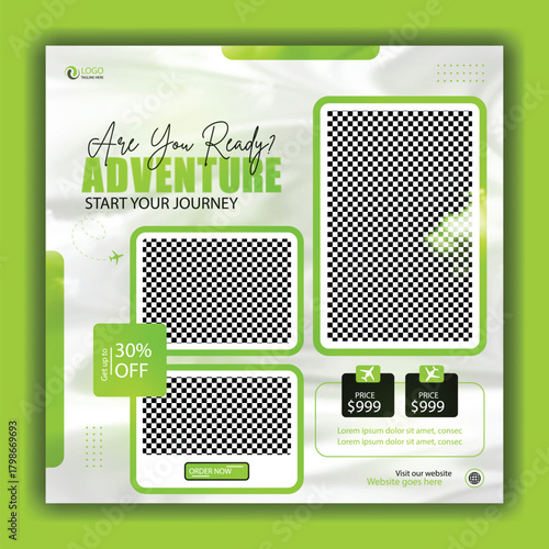 Travel holiday vacation social media post banner or square flyer design template