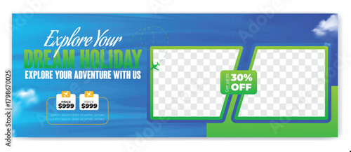 Travel holiday vacation social media post banner or square flyer design template