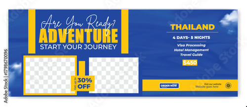 Travel holiday vacation Facebook cover and flyer design template
