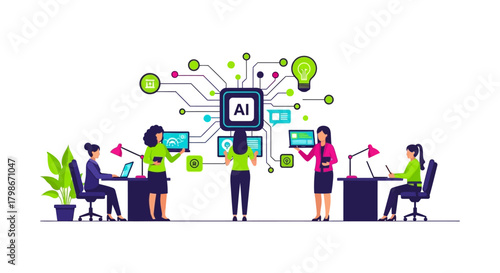 AI Business Team Innovation Workflow Illustration