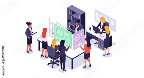 Women Business Professionals Collaborating with AI Data Analytics
