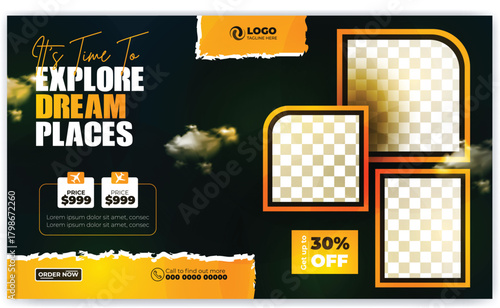 Traveling and holiday tour vacation for instant or social media post banner ads promotion template