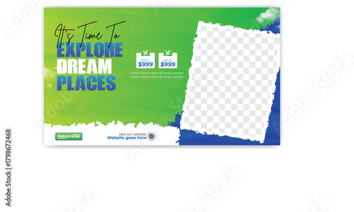 Tour and travel sale promotion social media post template. Summer beach holiday, tourism and traveling instagram story design