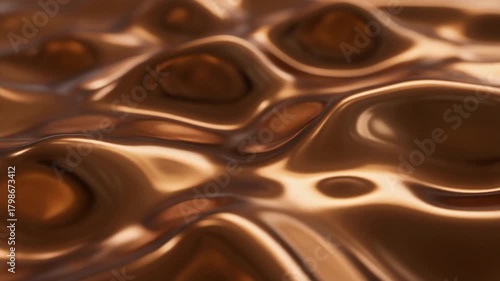 Coppery Fluid Surface With Shimmering Ripple Patterns And Luminous Highlights In Warm Metallic Light Glow