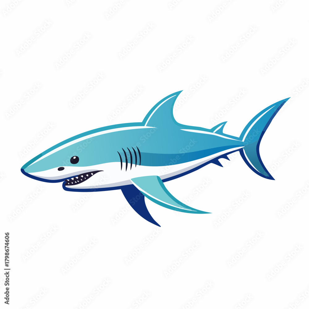 Naklejka premium Great white shark vector illustration of a dangerous marine predator swimming isolated underwater in the blue ocean