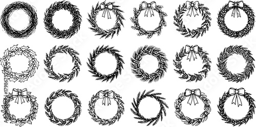 Collection of Christmas Wreaths: Hand-Drawn Holiday Vector Illustrations