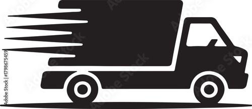 Black silhouette delivery truck vector graphic for logistics and shipping services transportation