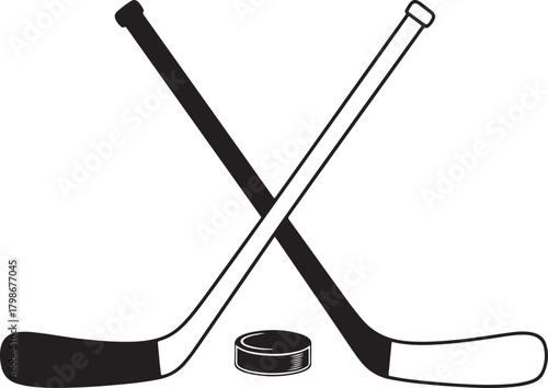 Crossed Hockey Sticks and Puck Outline Icon ice hockey sport
