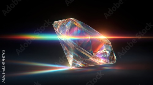 Sparkling diamond with colorful light beams luxury concept isolated on black background