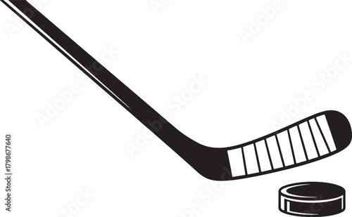 Hockey Stick and Puck Silhouette on White Background ice hockey sport