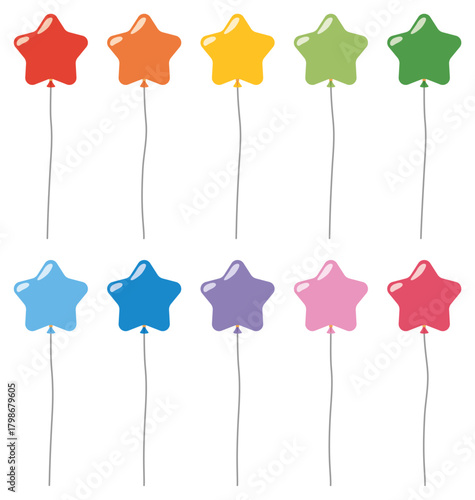 様々な形の星形の風船アイコンのベクターイラストのセット