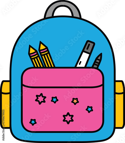 school bag with school supplies