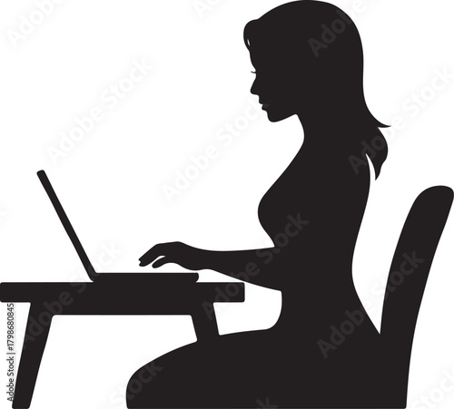 .Black silhouette vector icon of a woman representing femininity strength and elegance.