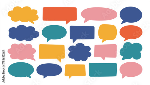 Collection of colorful speech bubbles and thought clouds in various shapes and sizes thought bubble conversation