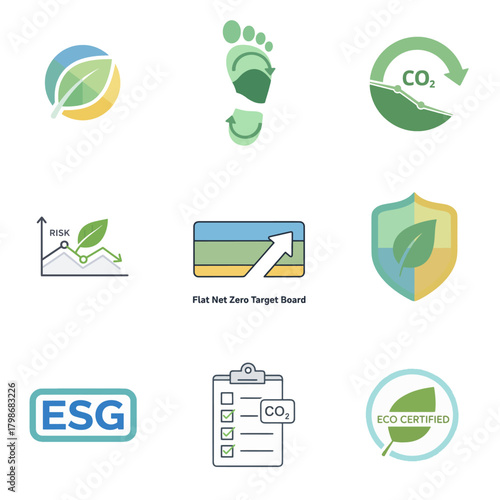 Set of Eco-Friendly Sustainability Icons Protecting the Planet with Renewable Energy and Environmental Responsibility