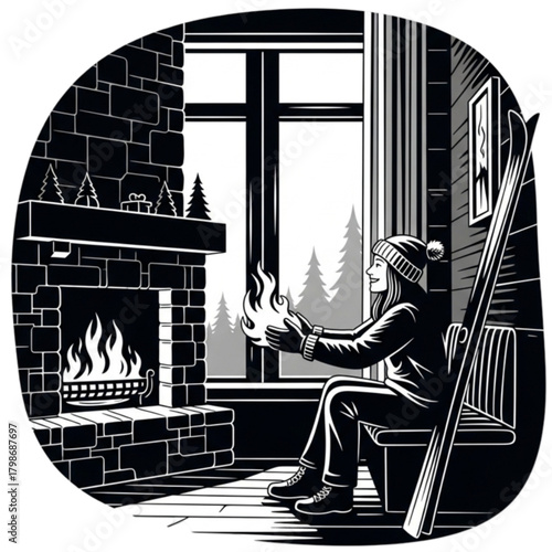 Person in winter clothes holding a magical ball of fire.