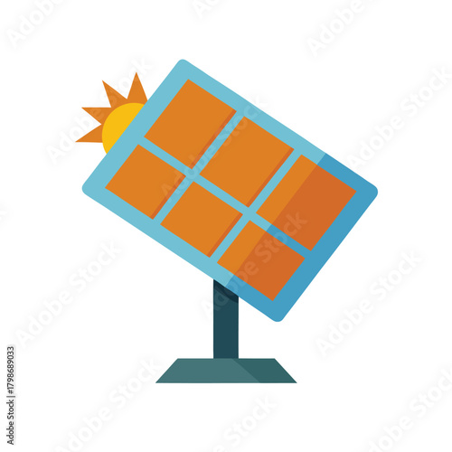 Solar panel with sun icon on white background Keywords: solar panel, sun, energy, renewable, electricity, technology, clean, green, power, panel