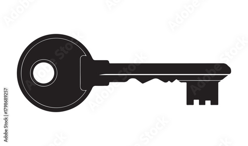Black silhouette of a traditional skeleton key on a white background