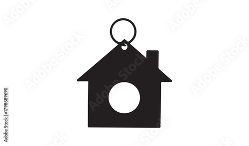 Black silhouette of a house shaped birdhouse with an oval opening