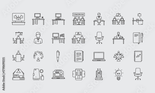 Office & Workplace Icon Set, Editable Vector, Desk, Business and Teamwork Symbols