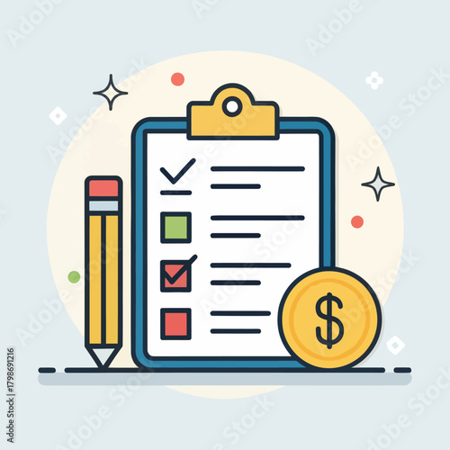 A flat design financial document icon in a vector format